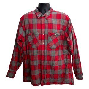 Arrow Sport Vintage 80s Red Plaid Flannel Jacket Size XL With Pockets